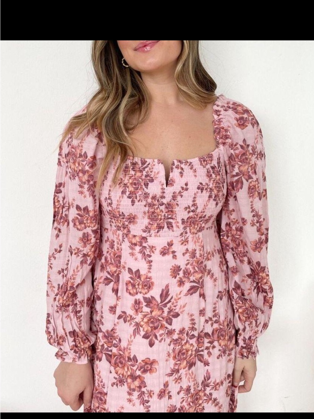 Free People Pink Floral Long Sleeve Midi Dress